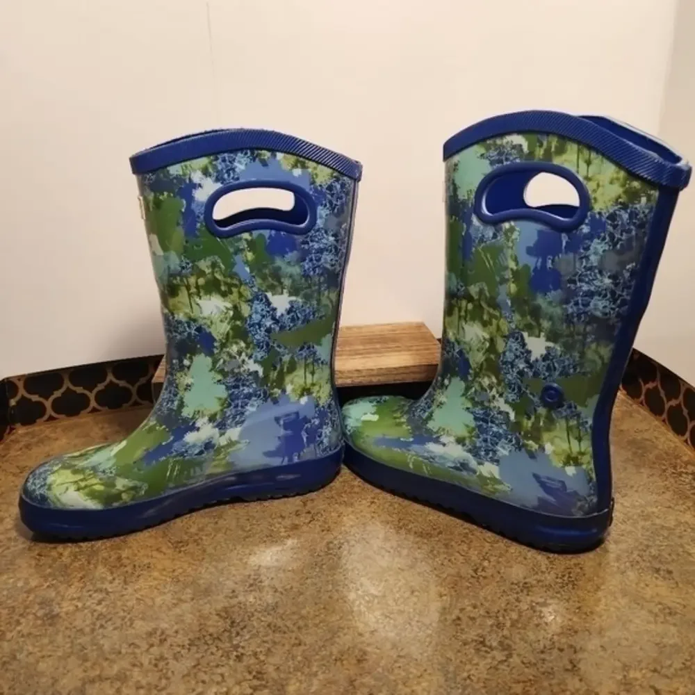 Hunter for Target Kids Rain‎ Boots Size 2 Floral Blue Outdoors Water Play Puddle